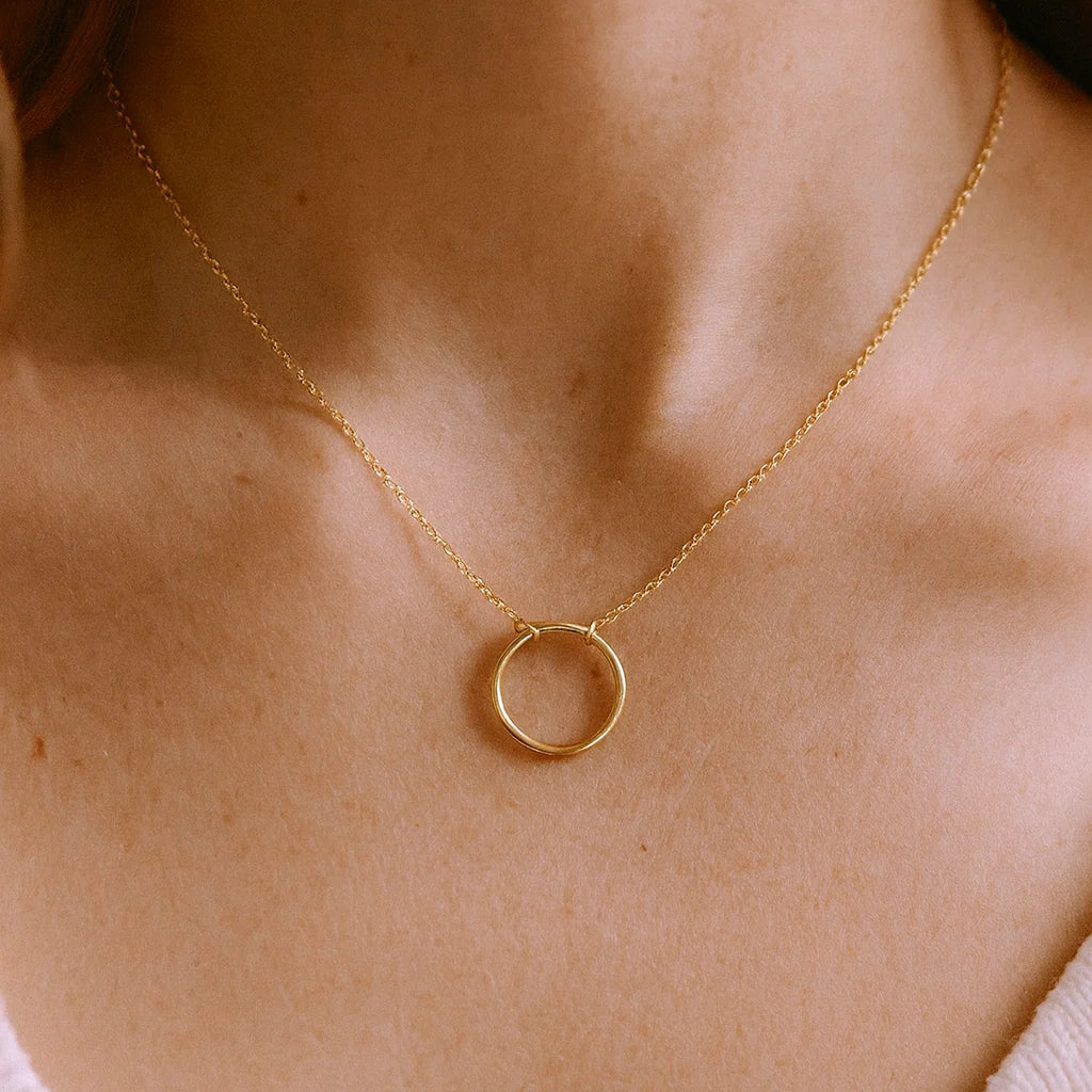 Yellow Gold Vermeil Circle Necklace - Adjustable Chain