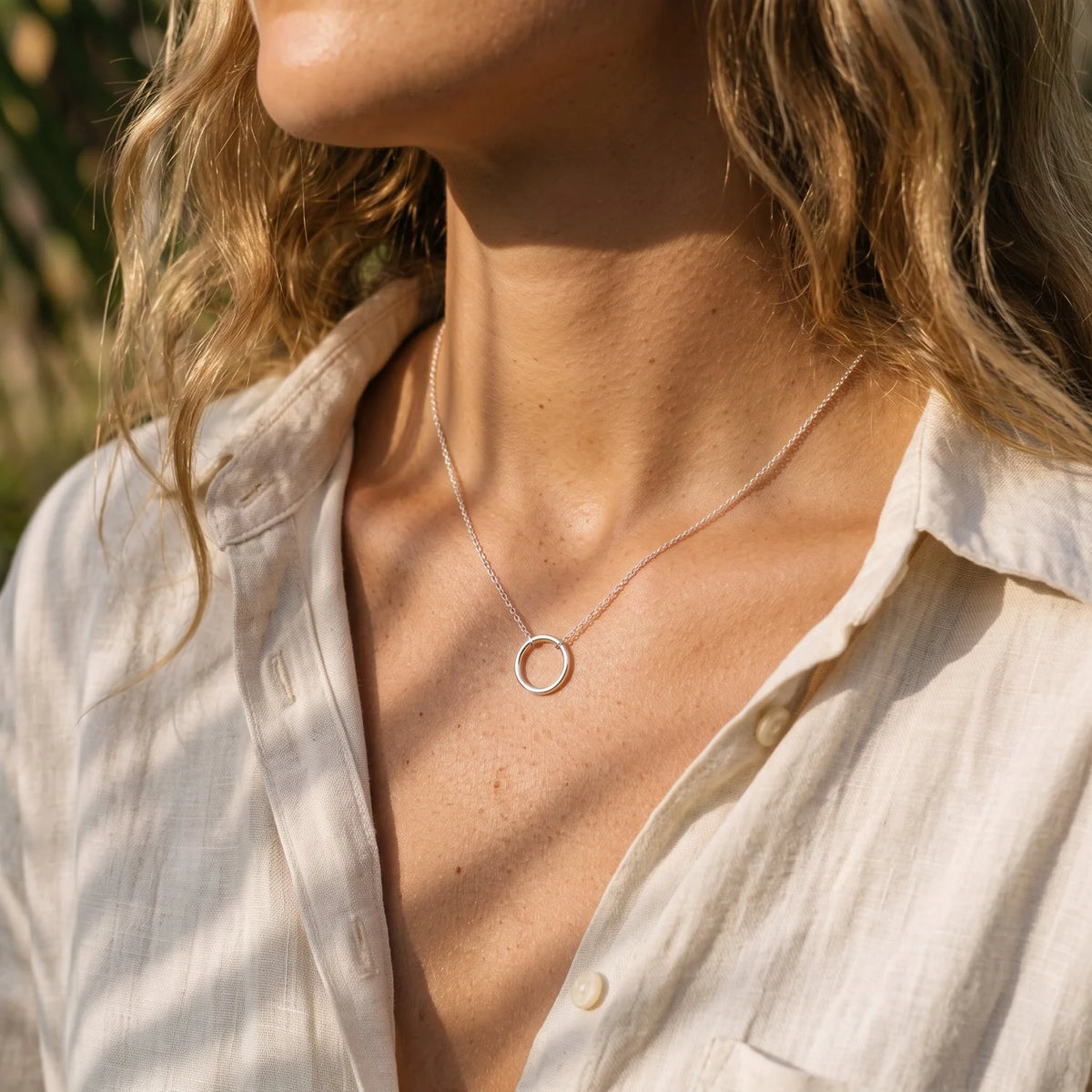 Sterling Silver Circle Necklace - Adjustable Chain
